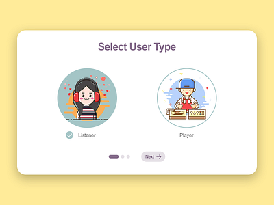 DailyUI 064 - Select User Type 064 boy dailyui dailyuichallenge design girl illustration interface design listener mbe style music app music player select user type ui userinterface ux uxdesign vector web webdesign