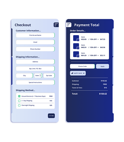 Customer Checkout Screens #DailyUIChallenge app design figma ui ux