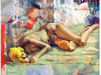 Model 2 bed colorful figurative figure fine art fineart model nude oil on canvas oil paint oil painting portrait