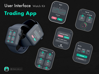 Trading App - UI Kit for Apple watch adobexd apple apple watch crypto cryptocurrency currency dar design flat trade trading ui ui ux ux wallet watch