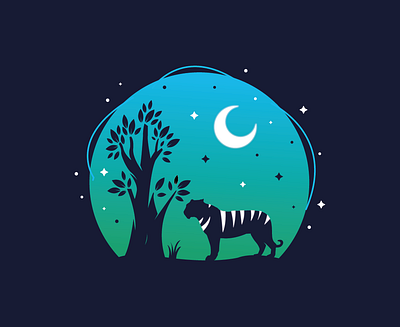 Night Tiger moon night star three tiger