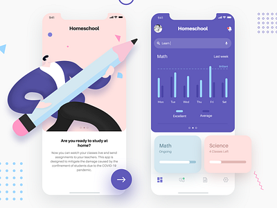 Homeschool - ios app app app designer covid19 illustration illustrations interaction design kids onboarding prototyping school ui user experience ux