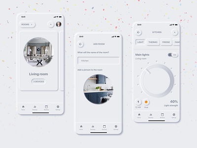 Smartie - Smart Home Mobile Application animation app flat google graphical icon illustration minimal neumorho neumorphic neumorphism smart smart home smarthome ui userinterface ux uxdesign website white