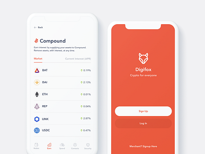 Digifox App Screens app design app ui crypto crypto app crypto wallet cryptocurrency prototype ui