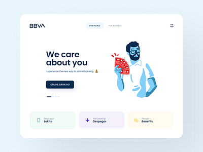 Bank Landing - UI Design 💰 app app design banking blue cyan design flat home icon ixda landing minimal onboarding product design ui user experience user interface ux web web design