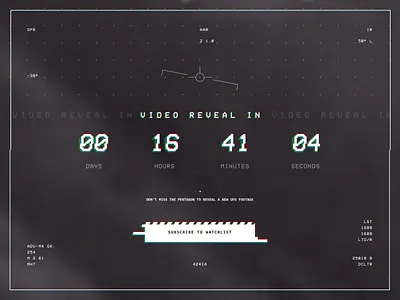 UFO Footage Countdown 80s alien clean countdown futuristic monochrome pentagon prelaunch retro subscribe technology ufo ui ux vhs video game web