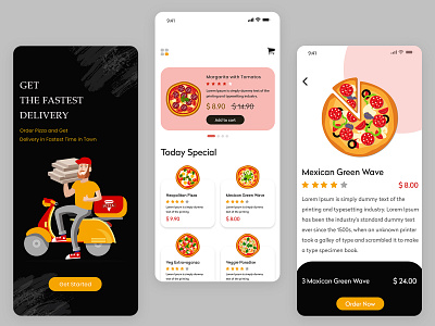 Pizza Delivery Mobile App UI app development food app food delivery app illustration logo mobile mobile app mobile app ui mobile application mobile design on demand on demand app online online shopping pizza pizza box pizza delivery pizza logo pizza menu uber clone