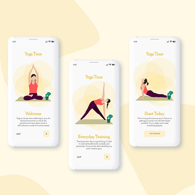 Yoga Time adobe illustration dailyui figma figmadesign figmaindia illustration onboarding onboarding screen onboarding ui ui ui design uidesign uiux ux vector yoga yoga app yoga pose