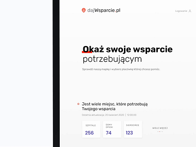 dajWsparcie.pl ⛑ branding corona coronavirus covid covid 19 covid19 dashboard healtcare hospital infected interface landingpage location map stayhome stepwise support ui ux webdesign