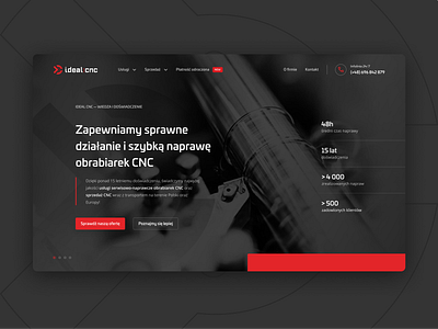 IdealCNC landing page cnc dark design homepage inspiration landing page layout machine red theme ui ux web design webdesign