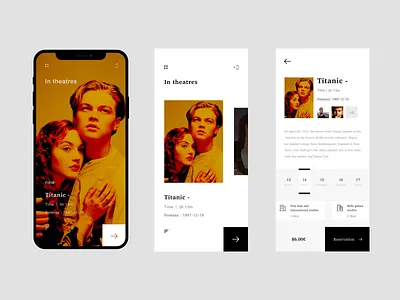 Theater reservation app app booking cinema concept minimal movie reservation ticket titanic ui uiux 界面设计