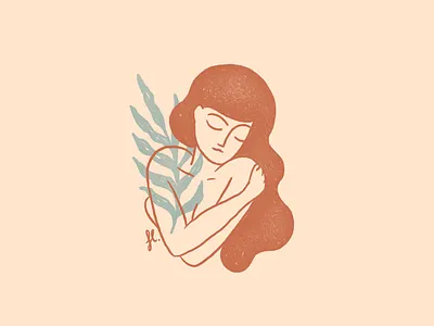 You are enough feminine hug illustration line nature self care vintage woman