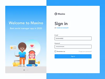 Maxino - sign in - 3/100 illustration login login design login page login screen sign in simple design social media ui uidesign user experience user inteface ux webdesign website
