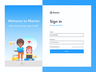 Maxino - sign in - 3/100 illustration login login design login page login screen sign in simple design social media ui uidesign user experience user inteface ux webdesign website