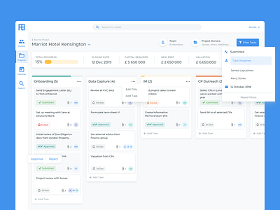 Project Task Board broker cards clean finance fintech interface kanban organise project tasks ui ui design ux