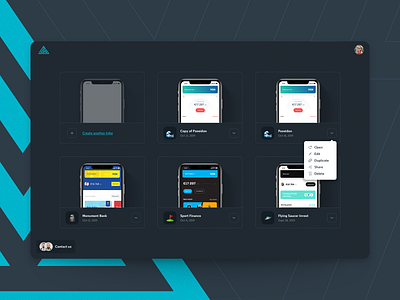 Tribal Builder - Manage your prototypes clean dark mode dark ui design fintech minimal multiple product design prototype ui ux web white label