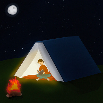 Camping book camping digital digital art digital illustration illustration reading