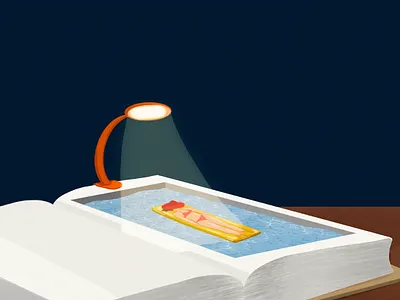 Tanning book digital art digital illustration illustration light pool reading