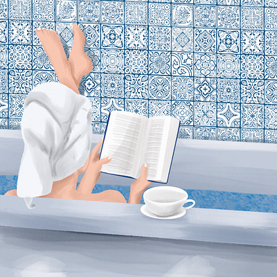 Self-care bathroom book digital digital art digital illustration illustration illustration art pattern reading tile
