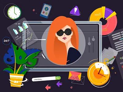 HardWork character deadline diagram girl graphic design krapka mail office plant productivity vector vector illustration