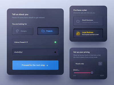 Skeuomorph components app dark mode form neumorphic onboarding sign up skeumorphic skeuomorph ui ux web website