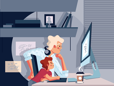 Father and son drawing in computer adobe illustrator children computer art drawing family father illustration parents son vector vector illustration vectorart