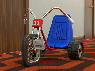 All work and no play 3d animated animation big wheel c4d cinema4d dribbble dribbble invite horror horror movie illustration invite kubrick the shining trike