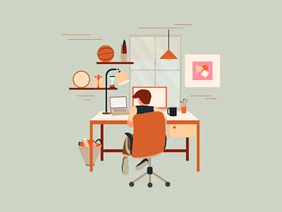Work From Home art artwork design flat flatdesign homeoffice illustration illustrator style ui ux vector web webdesign