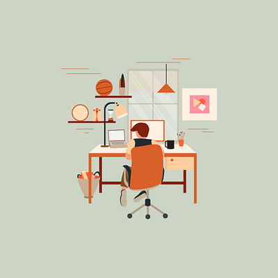 Work From Home art artwork design flat flatdesign homeoffice illustration illustrator style ui ux vector web webdesign