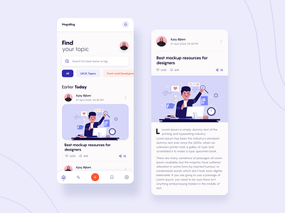 Blog App app app ui article blog blog app bloggers clean design figma flat interface minimal mobile reading app ui ui design ux