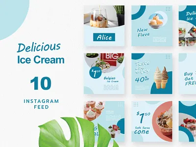 Alice - Ice Cream Post Instgram Template agency artist blue branding business creative custom project design icecream instagram post portfolio