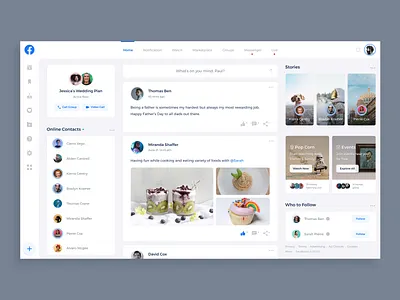 Facebook Redesign Concept app application clean concept design creative design facebook flat interface minimalistic product page ui ux web design website design