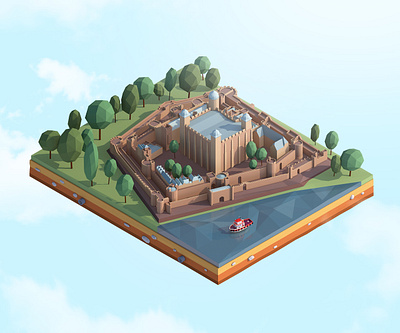 Cartoon Low Poly Tower of London illustration 3d antonmoek art blender cinema4d illustration isometric lowpoly lowpoly3d lowpolyart map render