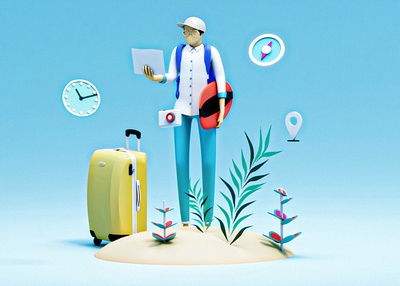 Travel illustration 3d 3d animation 3dsmax app c4d character game homepage illustration interface isometric landing page landingpage lowpoly people render travel ui ux web design wireframe