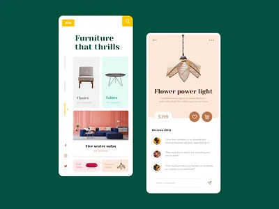 Furniture mobile application - ARK app app design chair design furniture furniture app green lamp minimal mobile mobile ui modern sofa typography ui uidesign uiux ux vector vintage