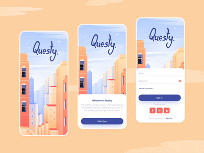 Questy crossplatform mobile app aftereffects android animation animations app authorization crossplatform gif graphic illustration ios mobile mobile design mobile ui motion motion design quests town ui ux