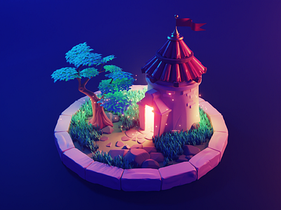 Night Tower 3d blender cartoon diorama fantasy illustration isometric medieval render tower