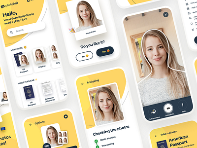 PhotoAiD redesign emoji fluid minimal mobile mobile app modern software design ui uiux ux ux design vibrant yellow