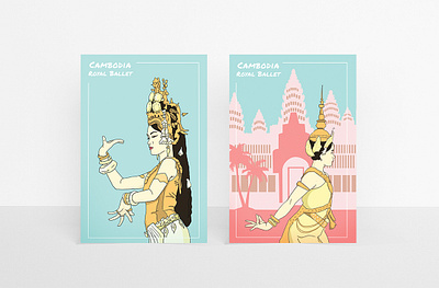 Cambodia Royal Ballet Postcard cambodia design illustration layoutdesign postcard royalballet