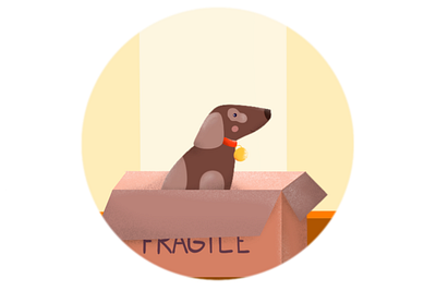 Fragile agency box dog doggy drawing etheric friend home illustration pet procreate