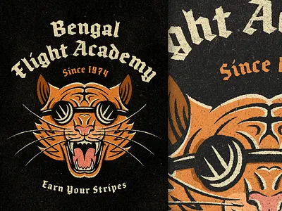 Bengal Flight Academy animals badge blackletter cats illustration texture tiger type typography vintage