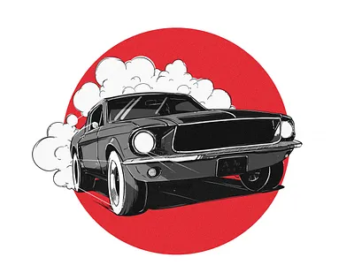 Driving Weightless 2d animation branding cover art digital painting ford ford mustang illustration logo music album old school