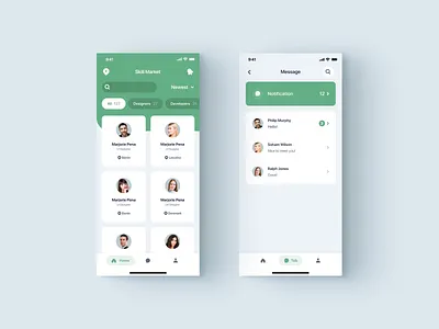App visul design app green market message minimal skill tab white