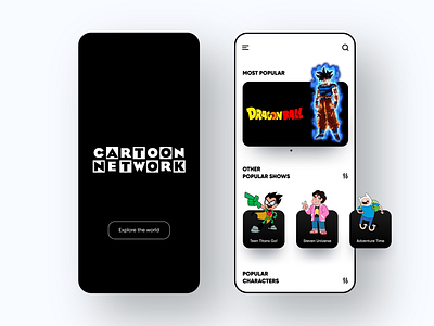 Cartoon Network App Concept cartoon design illustrator minimal mobile network ui ux