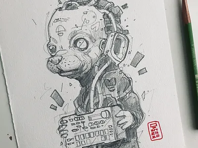 Electro Dog animal characterdesign drawing drawingart fantasyart freehand future punk futuristic illustration pencil sketch sketchbook techno traditional art