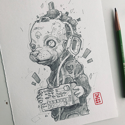 Electro Dog animal characterdesign drawing drawingart fantasyart freehand future punk futuristic illustration pencil sketch sketchbook techno traditional art