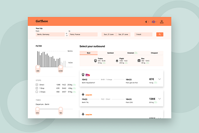 Search // Travel site // DailyUI 022 bus clean ui comparison dailyui dailyui 022 filtering filters flight search search search results train travel comparison travel web travel website ui ux webdesign website