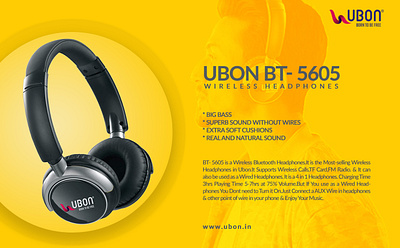 Ubon BT 5605 Wireless Headphones advertisement banner ads branding design flat graphicdesign headphone minimal portfolio tech typography ubon