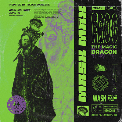 Mask Max - Track01 "Frog The Magic Dragon" album art album artwork album cover art character design cyberpunk dark art design drawings frog girl character illustraion illustration art illustrator ink illustration post apocalypse