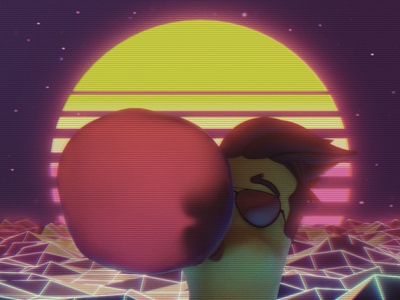 Blowing a bubble gum 3d blender bubblegum outrun photoshop retrowave sun sunset synthwave